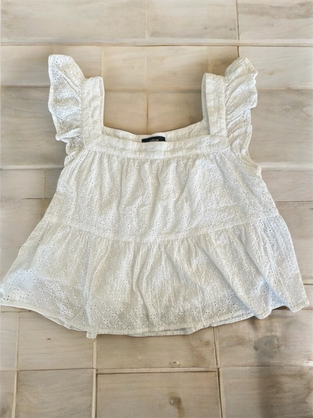 Aqua White Eyelet Ruffle Babydoll Crop Top XS